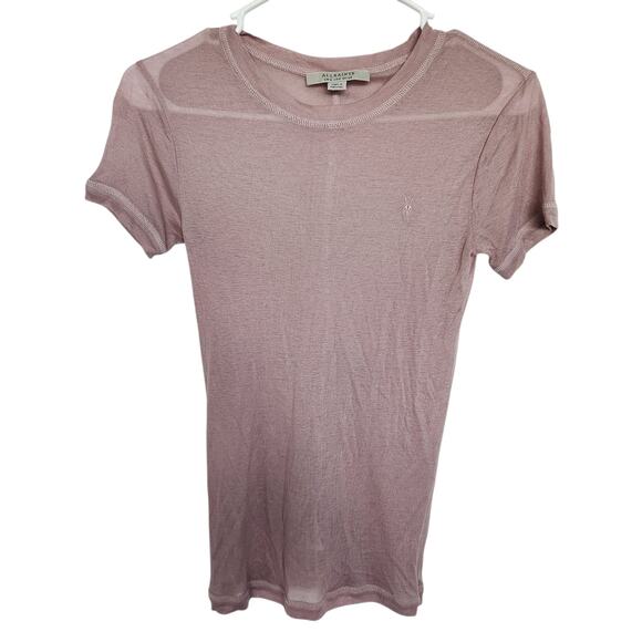 Allsaints Modal T shirt Pink 2 Sheer Lightweight Minimalist Grunge‎ - Picture 1 of 9